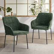 2x Dining Chairs Kitchen Armchairs Chenille Fabric Green