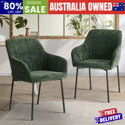 2x Dining Chairs Kitchen Armchairs Chenille Fabric Green