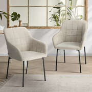 2x Dining Chairs Kitchen Accent Armchairs Linen Fabric Beige