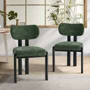 2x Dining Chairs Chenille Kitchen Chair Padded Seat Green