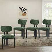 4x Dining Chairs Chenille Kitchen Chair Padded Seat Green