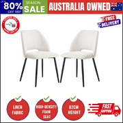 Dining Chair Set of 2 Beige Linen Fabric with Wraparound Padded Seat