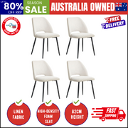 Dining Chair Set of 4 Beige Linen Fabric with Wraparound Padded Seat