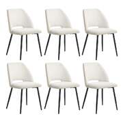 Dining Chair Set of 6 Beige Linen Fabric with Wraparound Padded Seat