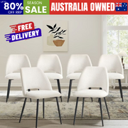 Dining Chair Set of 6 Beige Linen Fabric with Wraparound Padded Seat