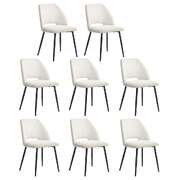 Dining Chair Set of 8 Beige Linen Fabric with Wraparound Padded Seat