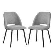 Dining Chair Set of 2 Grey Linen Fabric with Wraparound Padded Seat