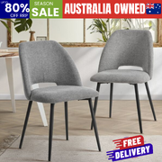 Dining Chair Set of 2 Grey Linen Fabric with Wraparound Padded Seat