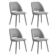 Dining Chair Set of 4 Grey Linen Fabric with Wraparound Padded Seat