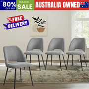 Dining Chair Set of 4 Grey Linen Fabric with Wraparound Padded Seat