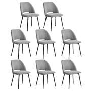 Dining Chair Set of 8 Grey Linen Fabric Wraparound Padded Seat