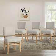 Oikiture 4x Dining Chairs Wooden Kitchen Seat Rubberwood Frame Beige