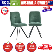 Dining Chair Set of 2 Green Linen Fabric Padded Seat Accent