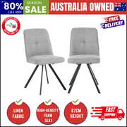 Dining Chair Set of 2 Grey Linen Fabric Padded Seat Accent