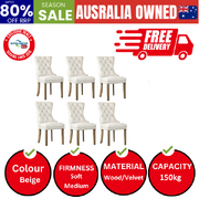 6x Velvet Dining Chairs Upholstered French Provincial Tufted Beige