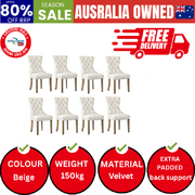 8x Velvet Dining Chairs Upholstered French Provincial Tufted Beige