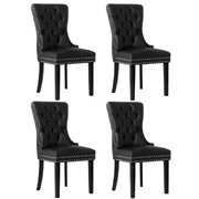 4x Dining Chairs Upholstered French Provincial Tufted PU Leather Black