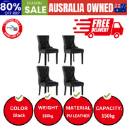 4x Dining Chairs Upholstered French Provincial Tufted PU Leather Black