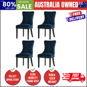 Velvet Dining Chair Upholstered French Tufted Blue 4 Pack