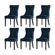 Velvet Dining Chair Upholstered French Tufted Blue 6 Pack