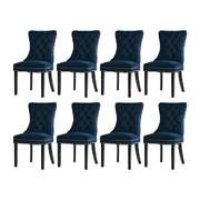 8x Velvet Dining Chair Upholstered French Tufted Blue Fabric Dining Seating