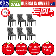 6x Velvet Dining Chairs Upholstered French Provincial Tufted Grey