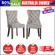 Velvet Dining Chair Upholstered French Tufted Light Grey 2 Pack