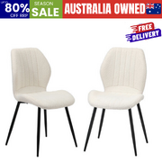 Set of 2 Dining Chairs Padded Seat Armless Boucle White