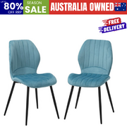 Set of 2 Dining Chairs Padded Seat Armless Velvet Blue