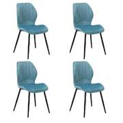 Set of 4 Dining Chairs Padded Seat Armless Velvet Blue
