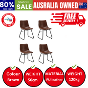 4x Dining Chairs Kitchen Table Chair Lounge Retro Padded Seat PU Brown