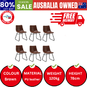 6x Dining Chairs Kitchen Table Chair Lounge Retro Padded Seat PU Brown