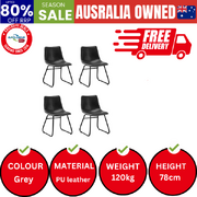 4x Dining Chairs Kitchen Table Chair Lounge Retro Padded Seat PU Grey