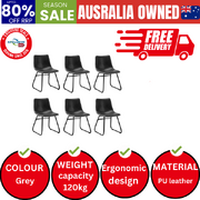 6x Dining Chairs Kitchen Table Chair Lounge Retro Padded Seat PU Grey