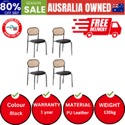 4PCS Dining Chair Accent Chairs Rattan Furniture PU Leather Black