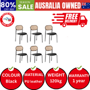6PCS Dining Chair Accent Chairs Rattan Furniture PU Leather Black