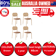 4PCS Dining Chair Accent Chairs Rattan Furniture PU Leather Brown
