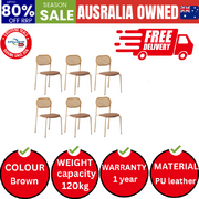 6PCS Dining Chair Accent Chairs Rattan Furniture PU Leather Brown