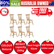 6x Dining Chairs Minimalist Vertical Back Chair Wooden Home Rubber Wood