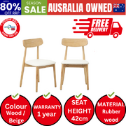 2x Dining Chairs Kitchen Chair PU Leather Solid Wood Cafe Lounge Beige