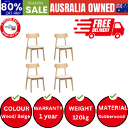 4x Dining Chairs Kitchen Chair PU Leather Solid Wood Cafe Lounge Beige
