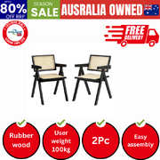 2x Dining Chairs Rattan Chair Wooden Balck