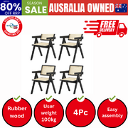 4x Dining Chairs Rattan Chair Wooden Balck
