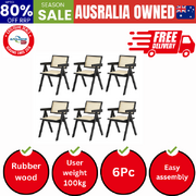 6x Dining Chairs Rattan Chair Wooden Balck