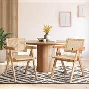2x Dining Chairs Rattan Wooden Natural