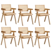 6x Dining Chairs Rattan Chair Wooden Accent Chair Natural
