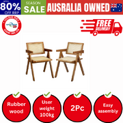 2x Dining Chairs Rattan Chair Wooden Walnut