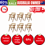 6x Dining Chairs Rattan Chair Wooden Walnut