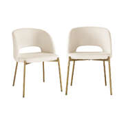 Dining Chair Set of 2 Sherpa White and Gold