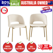 Dining Chair Set of 2 Sherpa White and Gold